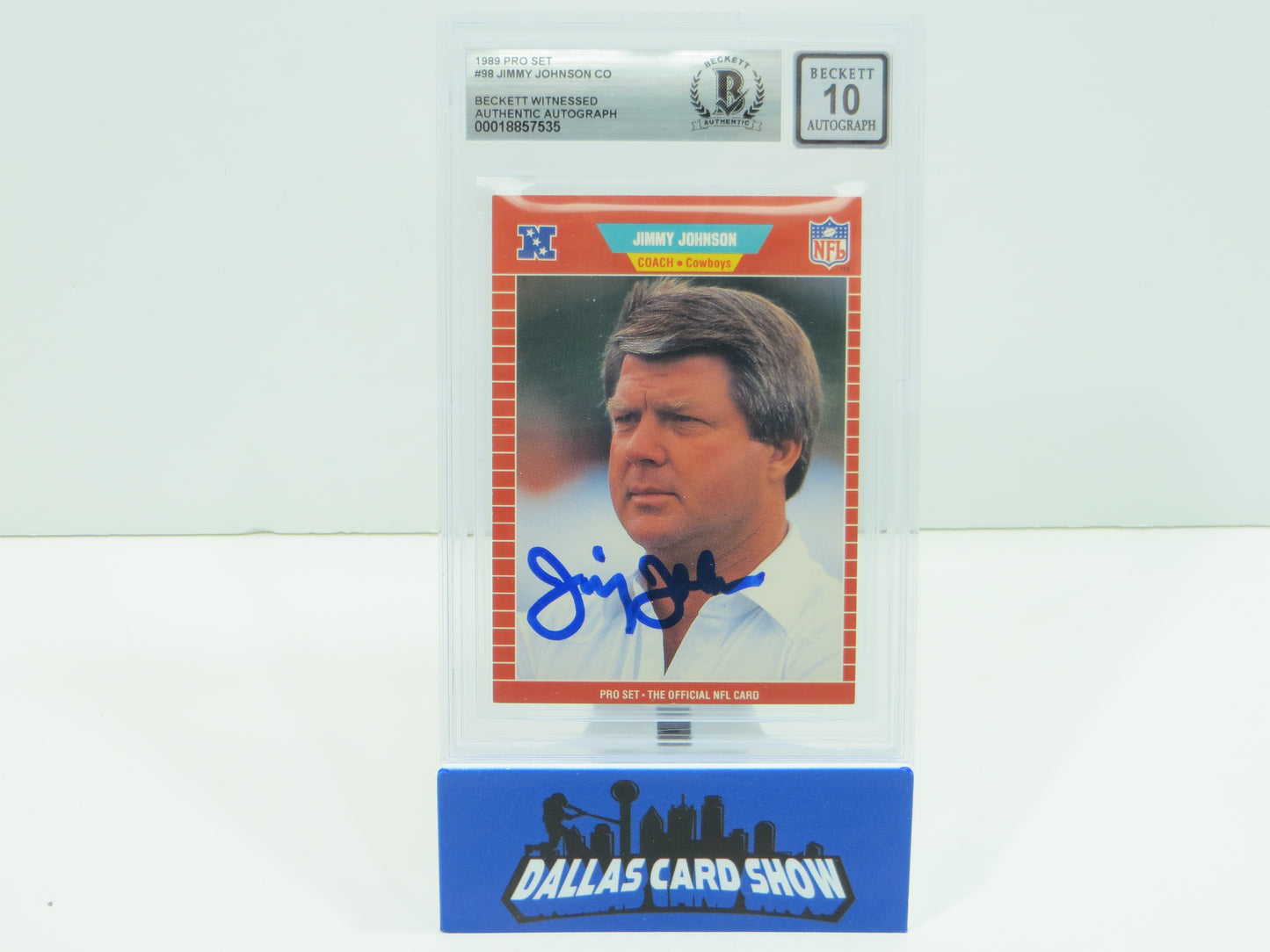 JIMMY JOHNSON DALLAS COWBOYS SIGNED 1989 PRO SET #98 BAS BGS SLAB AUTO 10