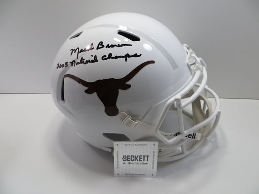 MACK BROWN SIGNED TEXAS LONGHORNS RIDDELL FULL SIZE HELMET w/2005Champs BAS