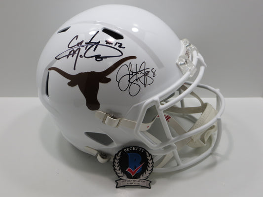 COLT McCOY JORDAN SHIPLEY SIGNED TEXAS LONGHORNS FULL SIZE HELMET BAS