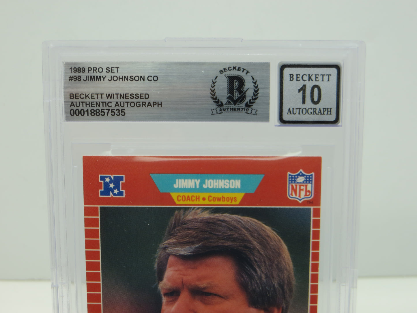 JIMMY JOHNSON DALLAS COWBOYS SIGNED 1989 PRO SET #98 BAS BGS SLAB AUTO 10