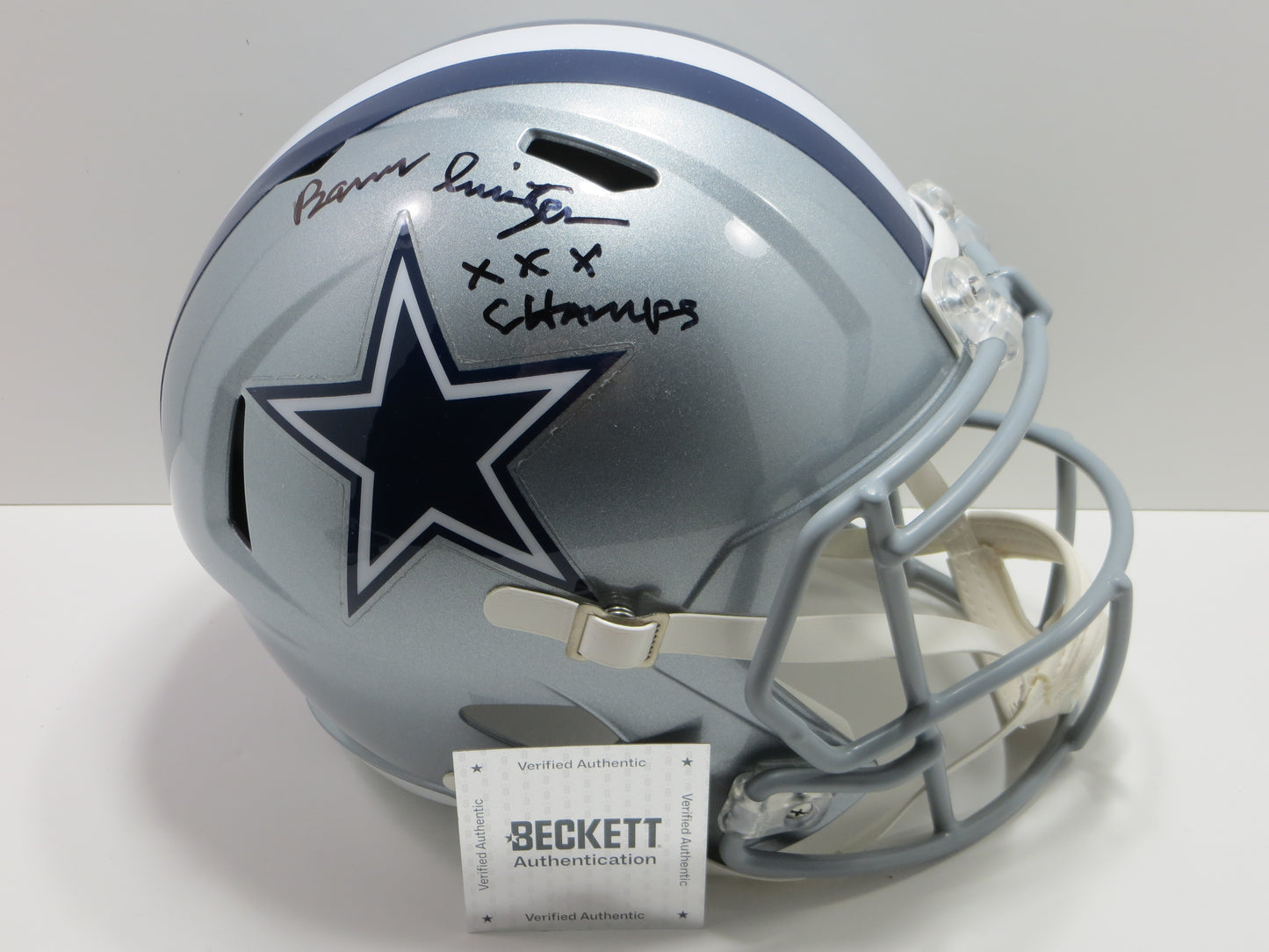 BARRY SWITZER SIGNED DALLAS COWBOYS Full Size HELMET wXXX OU Sooners BAS