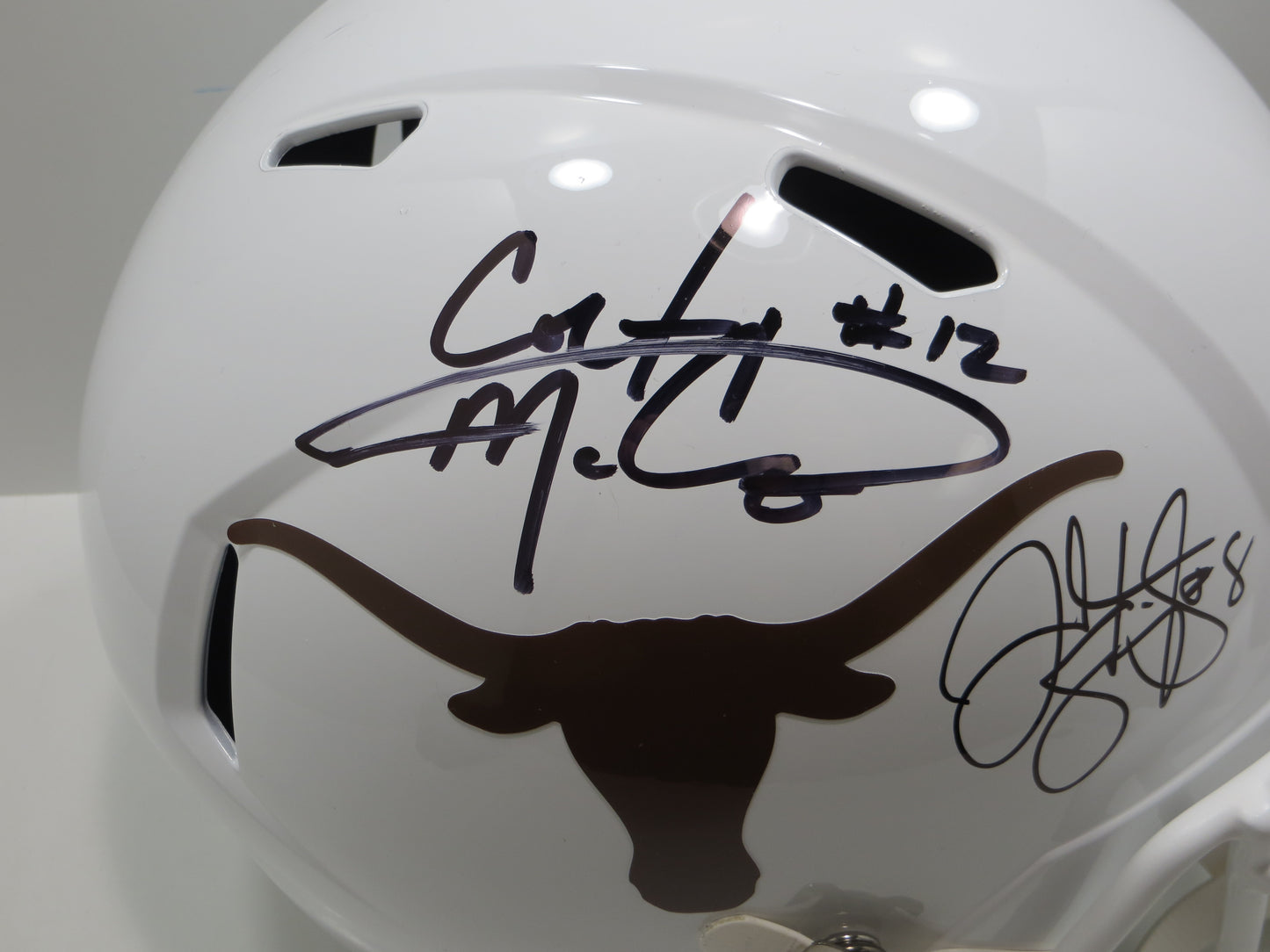 COLT McCOY JORDAN SHIPLEY SIGNED TEXAS LONGHORNS FULL SIZE HELMET BAS