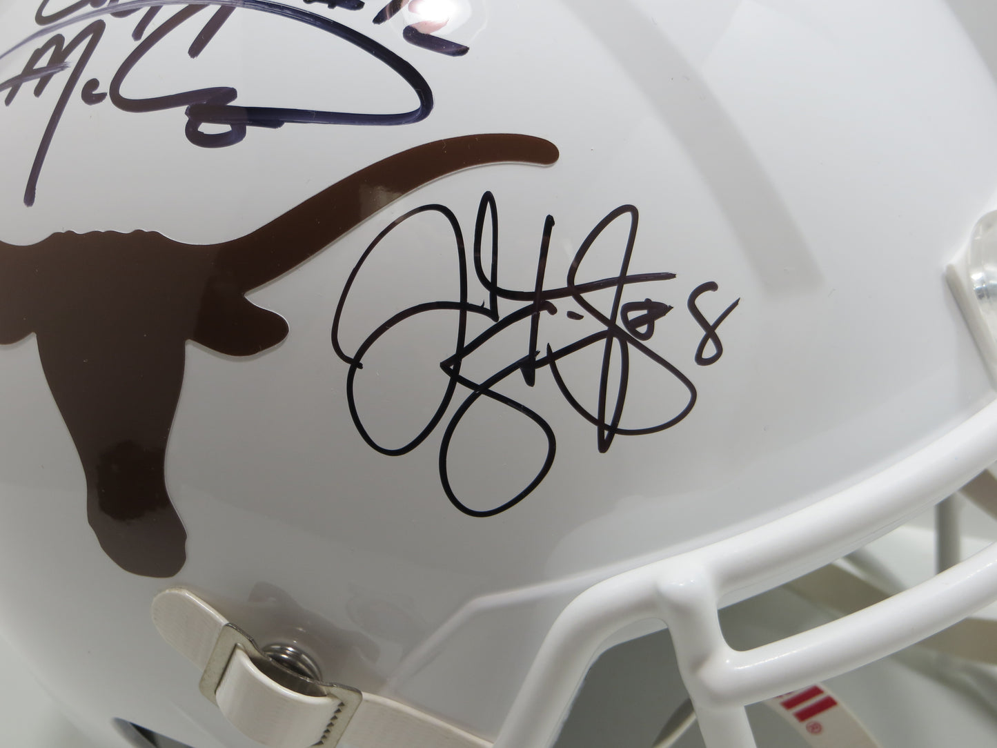 COLT McCOY JORDAN SHIPLEY SIGNED TEXAS LONGHORNS FULL SIZE HELMET BAS