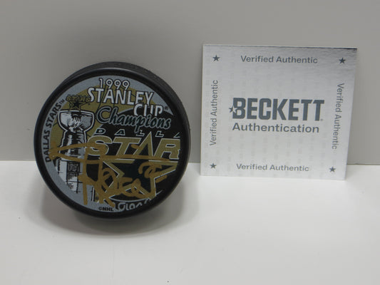 DERIAN HATCHER DALLAS STARS SIGNED 1999 Stanley Cup Puck BAS COA