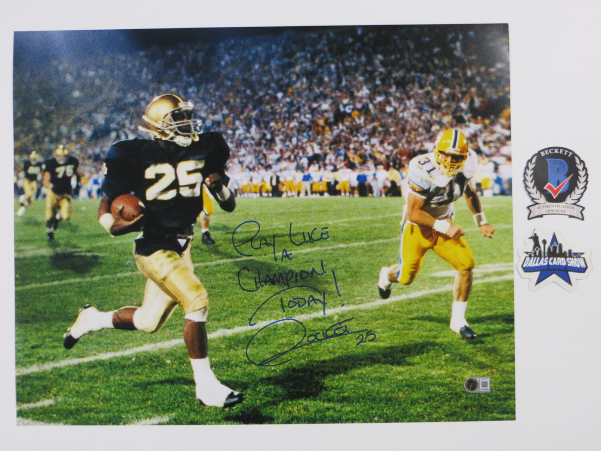 ROCKET ISMAIL NOTRE DAME SIGNED TD 16x20 w/PLAYLIKEACHAMP BAS