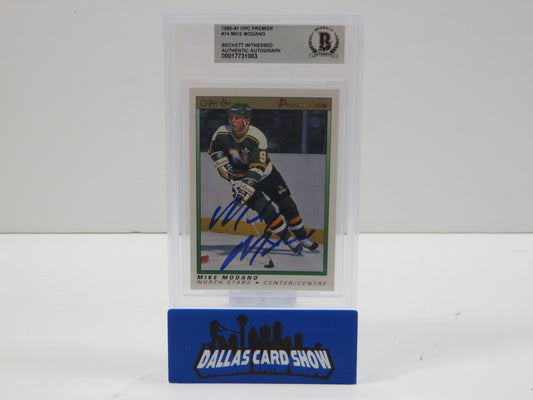 MIKE MODANO SIGNED 1990-91 OPC Premier #74 BAS BGS SLAB Minn North Stars