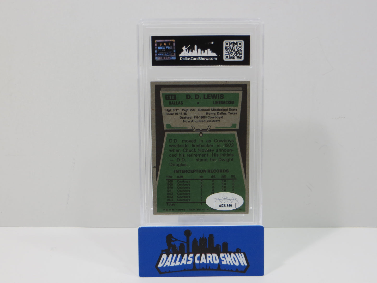 DD LEWIS SIGNED 1975 TOPPS Football Card #26 JSA SLAB Authentic AUTO
