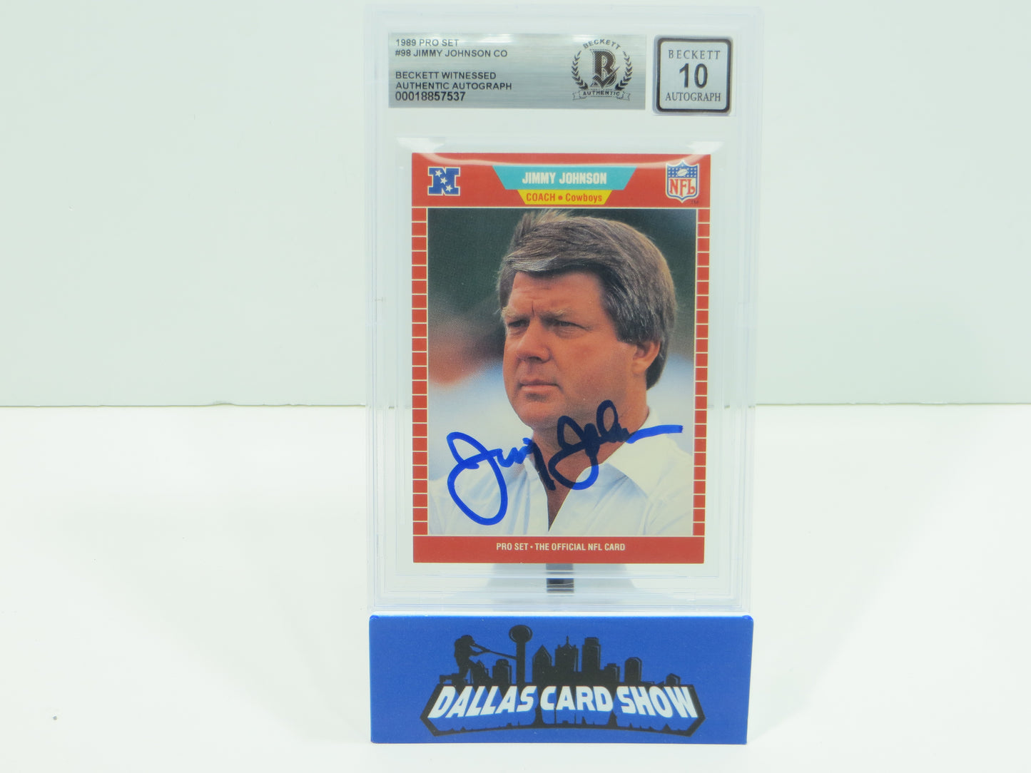 JIMMY JOHNSON DALLAS COWBOYS SIGNED 1989 PRO SET #98 BAS BGS SLAB AUTO 10