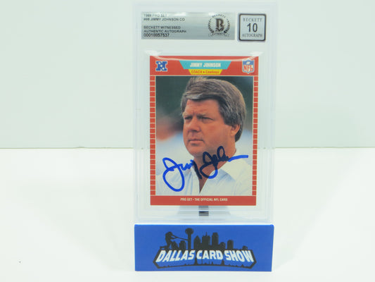 JIMMY JOHNSON DALLAS COWBOYS SIGNED 1989 PRO SET #98 BAS BGS SLAB AUTO 10