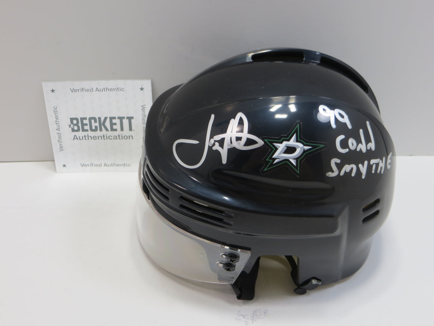 JOE NIEUWENDYK DALLAS STARS SIGNED MINI HOCKEY HELMET w/99 Conn Smythe BAS