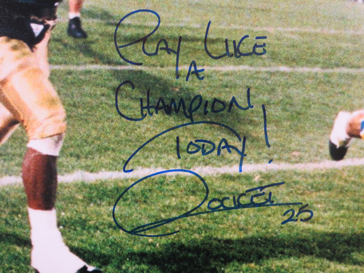 ROCKET ISMAIL NOTRE DAME SIGNED TD 16x20 w/PLAYLIKEACHAMP BAS