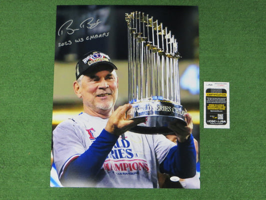 BRUCE BOCHY Texas Rangers SIGNED World Champs 16x20 PHOTO w/2023WSChamps JSA