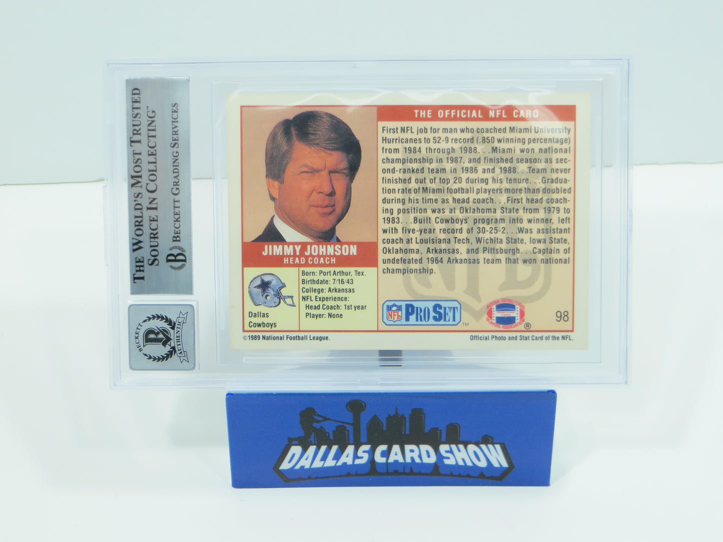 JIMMY JOHNSON DALLAS COWBOYS SIGNED 1989 PRO SET #98 BAS BGS SLAB AUTO 10
