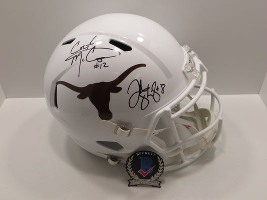 COLT McCOY JORDAN SHIPLEY SIGNED TEXAS LONGHORNS FULL SIZE HELMET BAS
