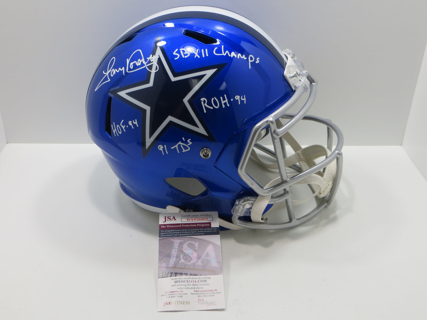 TONY DORSETT SIGNED DALLAS COWBOYS RIDDELL F/S Flash HELMET w/4 INSCs JSA