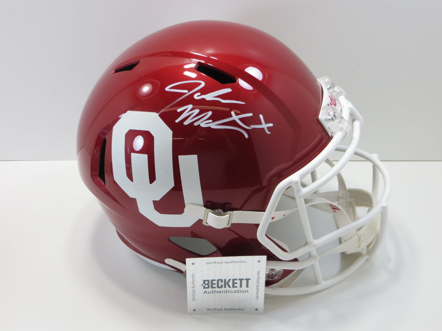 JOHN MATEER SIGNED OKLAHOMA OU SOONERS RIDDELL FULL SIZE HELMET BAS