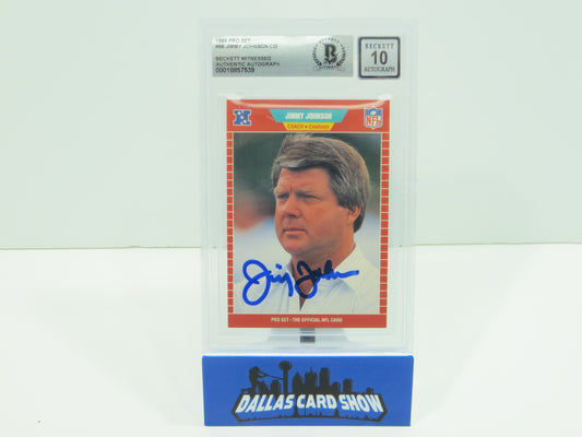 JIMMY JOHNSON DALLAS COWBOYS SIGNED 1989 PRO SET #98 BAS BGS SLAB AUTO 10