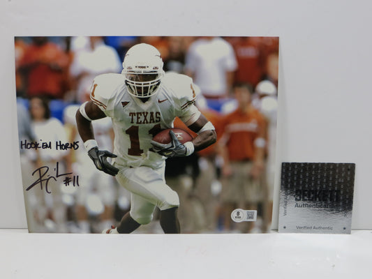 RAMONCE TAYLOR TEXAS LONGHORNS SIGNED 8x10 PHOTO w/Hook'Em Horns BAS