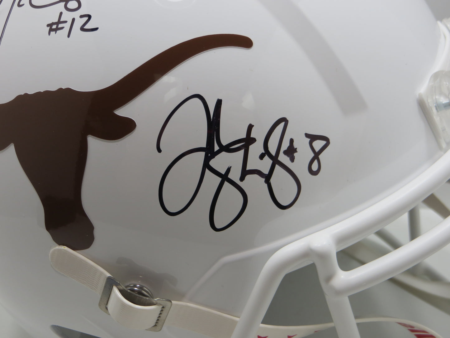COLT McCOY JORDAN SHIPLEY SIGNED TEXAS LONGHORNS FULL SIZE HELMET BAS