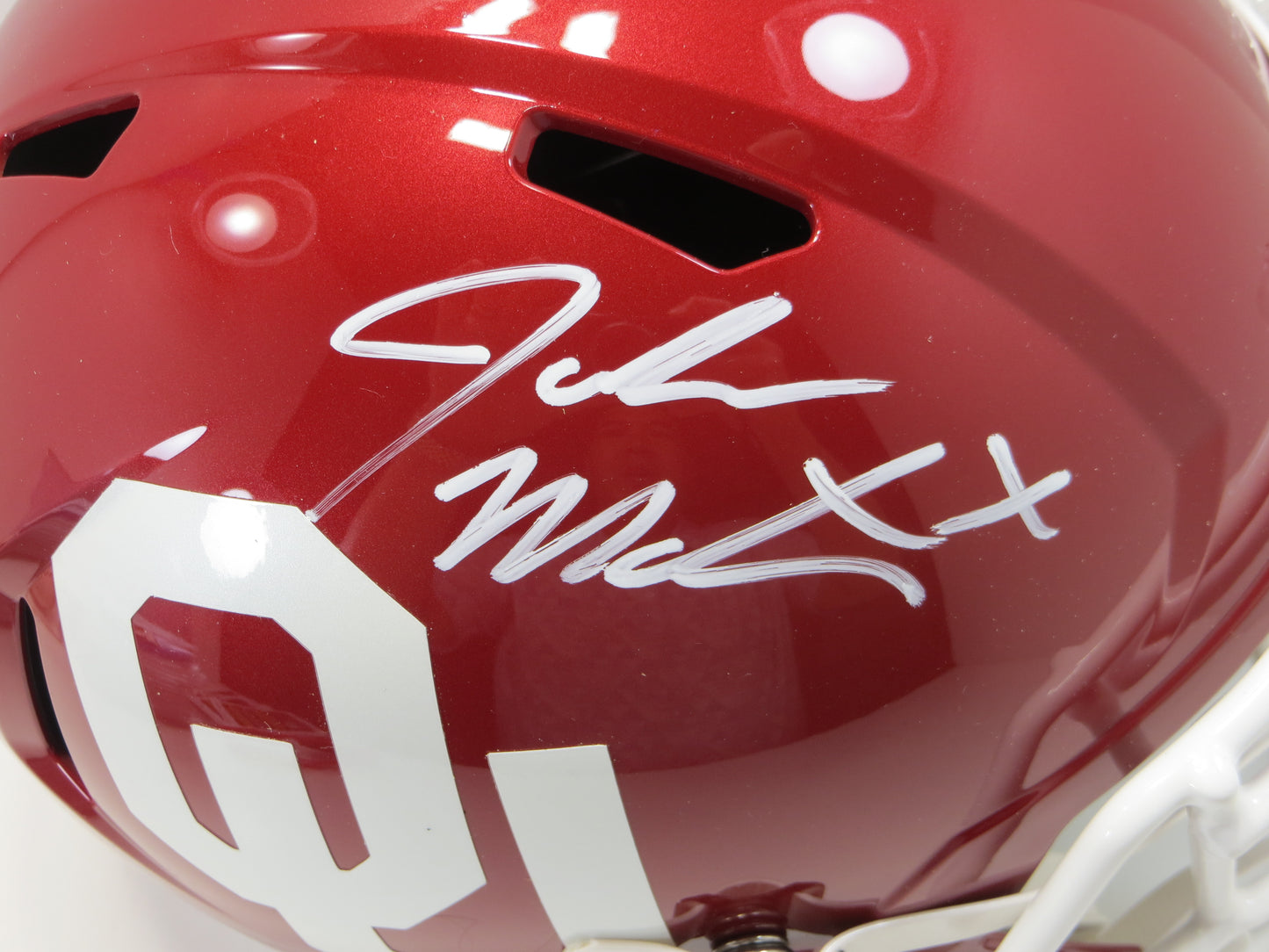 JOHN MATEER SIGNED OKLAHOMA OU SOONERS RIDDELL FULL SIZE HELMET BAS