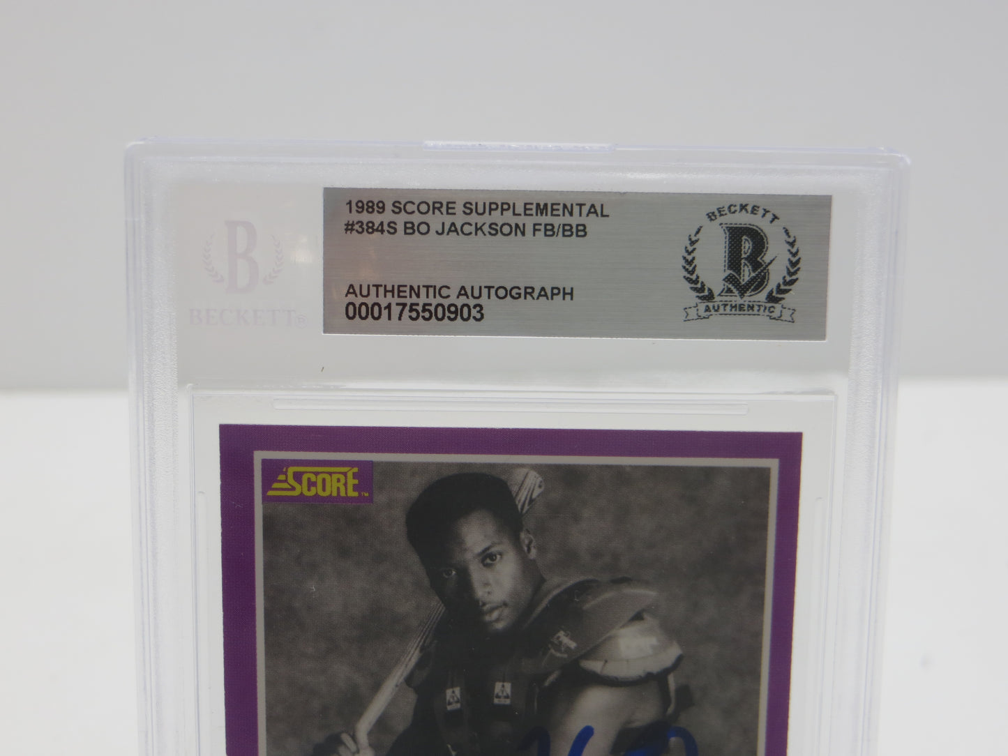 BO JACKSON SIGNED 1988 SCORE SUPPLEMENTAL #384S ROYALS RAIDERS BGS BAS SLAB