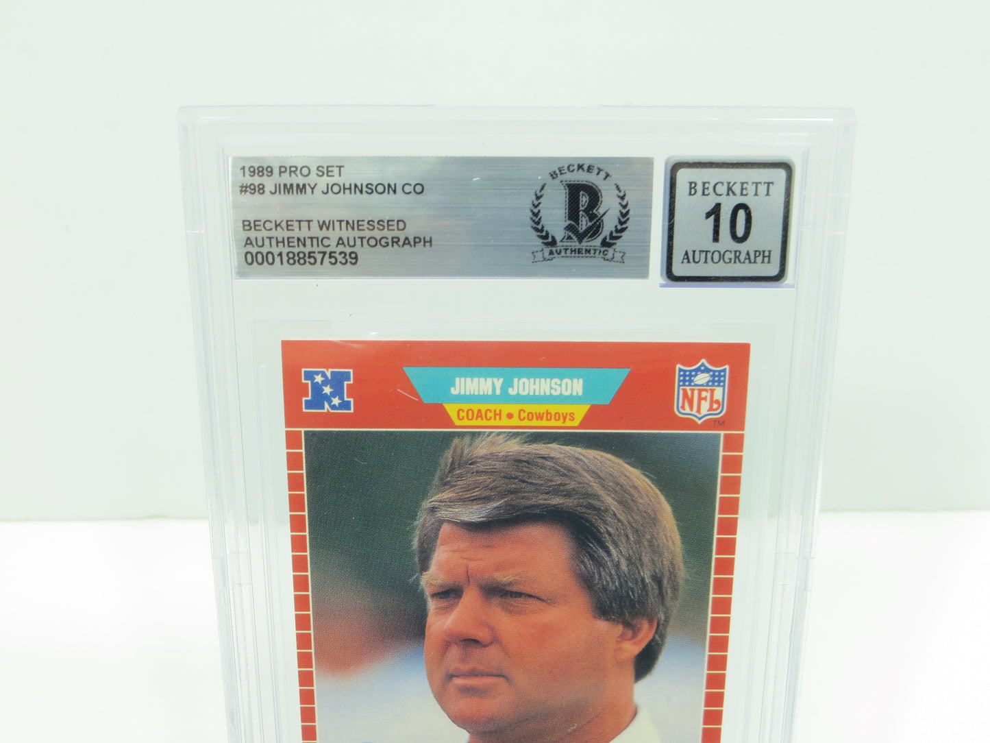 JIMMY JOHNSON DALLAS COWBOYS SIGNED 1989 PRO SET #98 BAS BGS SLAB AUTO 10