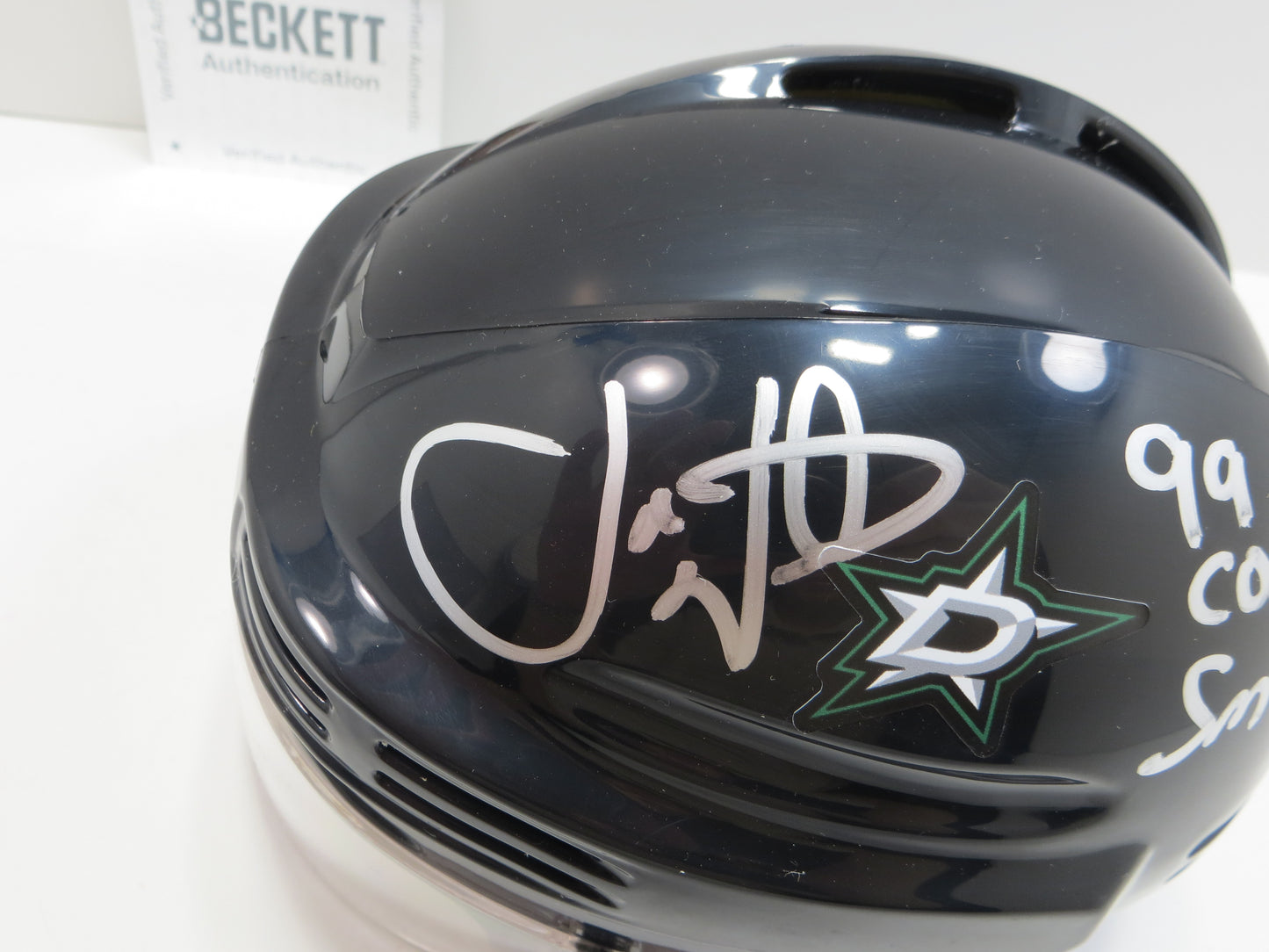 JOE NIEUWENDYK DALLAS STARS SIGNED MINI HOCKEY HELMET w/99 Conn Smythe BAS