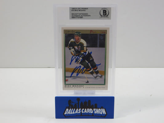 MIKE MODANO SIGNED 1990-91 OPC Premier #74 BAS BGS SLAB Minn North Stars