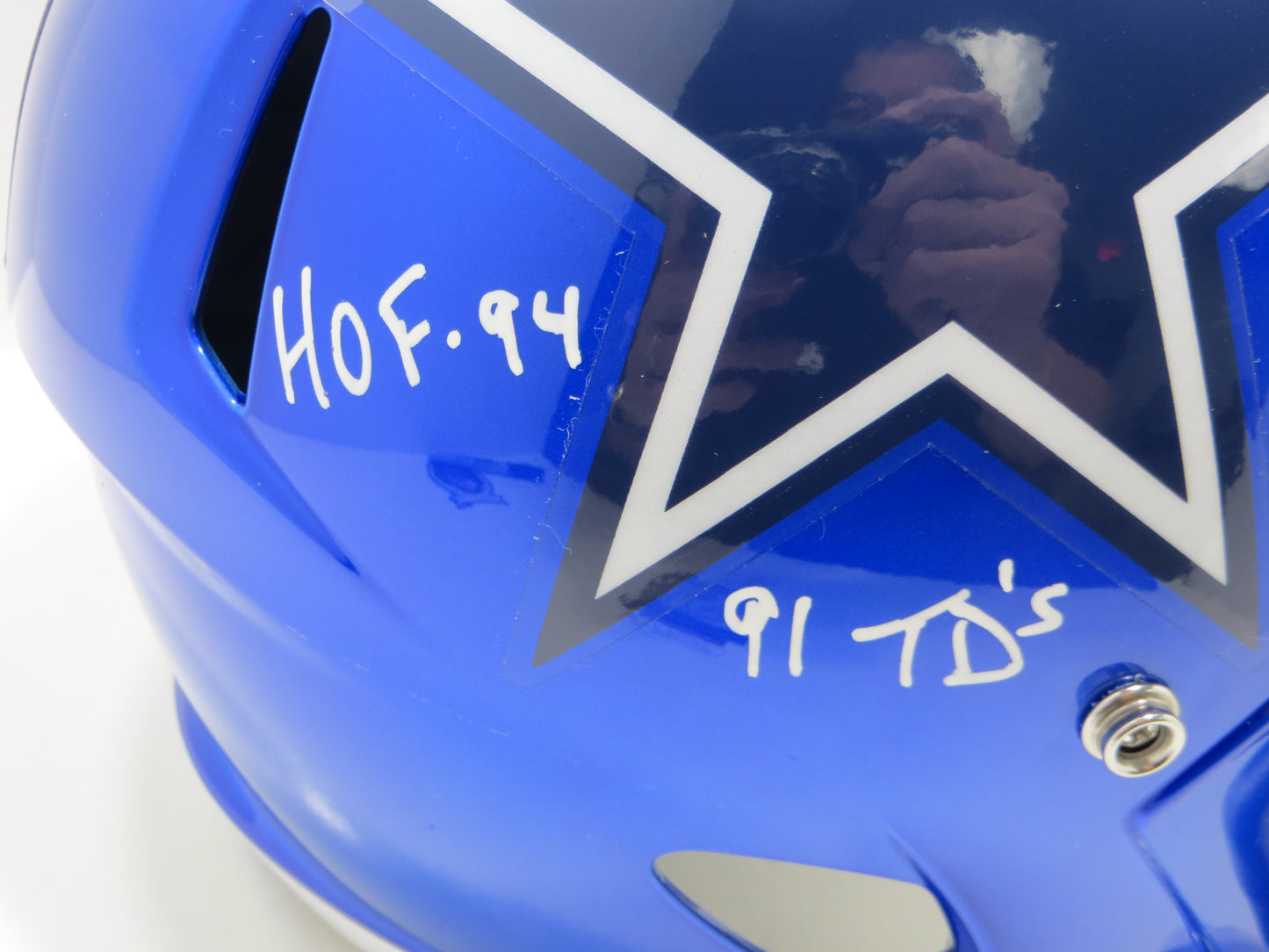 TONY DORSETT SIGNED DALLAS COWBOYS RIDDELL F/S Flash HELMET w/4 INSCs JSA