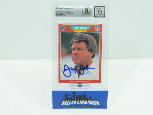JIMMY JOHNSON DALLAS COWBOYS SIGNED 1989 PRO SET #98 BAS BGS SLAB AUTO 10