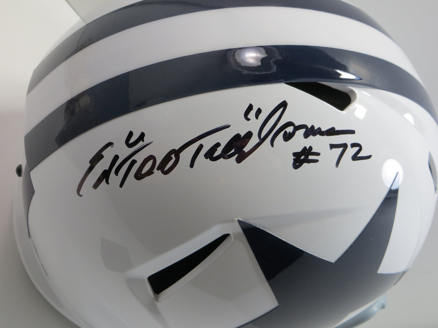 ED "TOO TALL" JONES SIGNED DALLAS COWBOYS FULL SIZE WHITE THROWBACK HELMET BAS