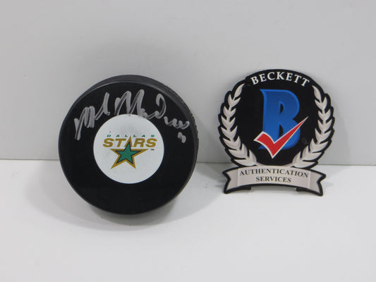 MIKE MODANO DALLAS STARS SIGNED HOCKEY PUCK Minn North Stars Red Wings BAS