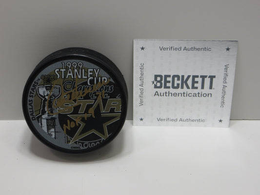 GUY CARBONNEAU DALLAS STARS SIGNED 1999 Stanley Cup Puck w/HOF 19 BAS