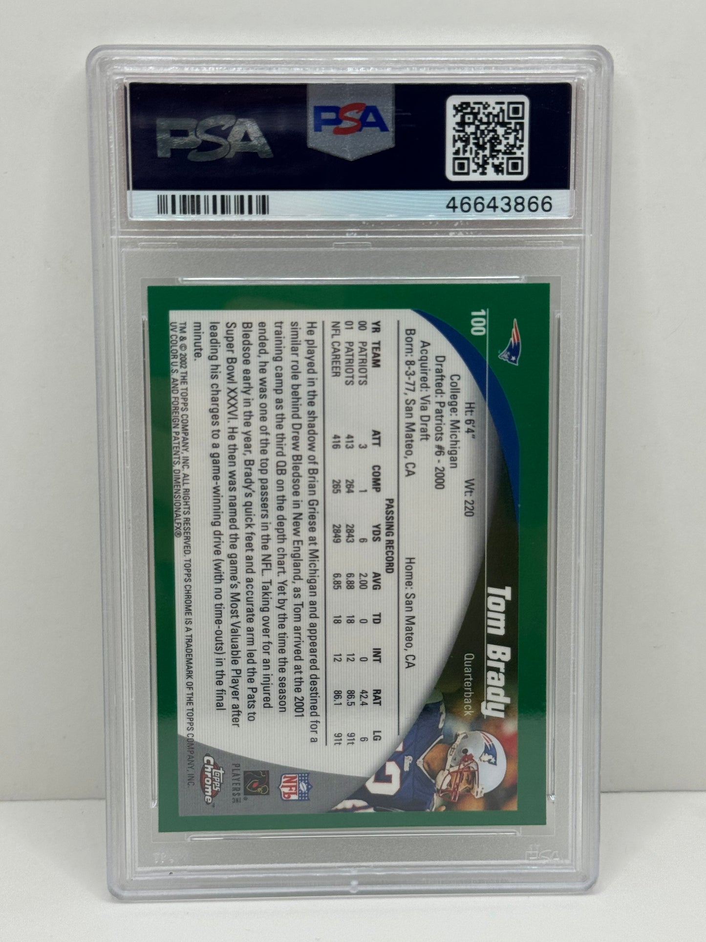 2002 Topps Chrome Tom Brady #100 PSA 9 Mint Patriots