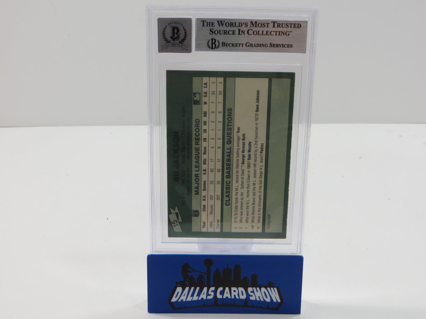 BO JACKSON SIGNED 1987 CLASSIC GAME #15 ROYALS AUBURN BGS BAS SLAB AUTO 10