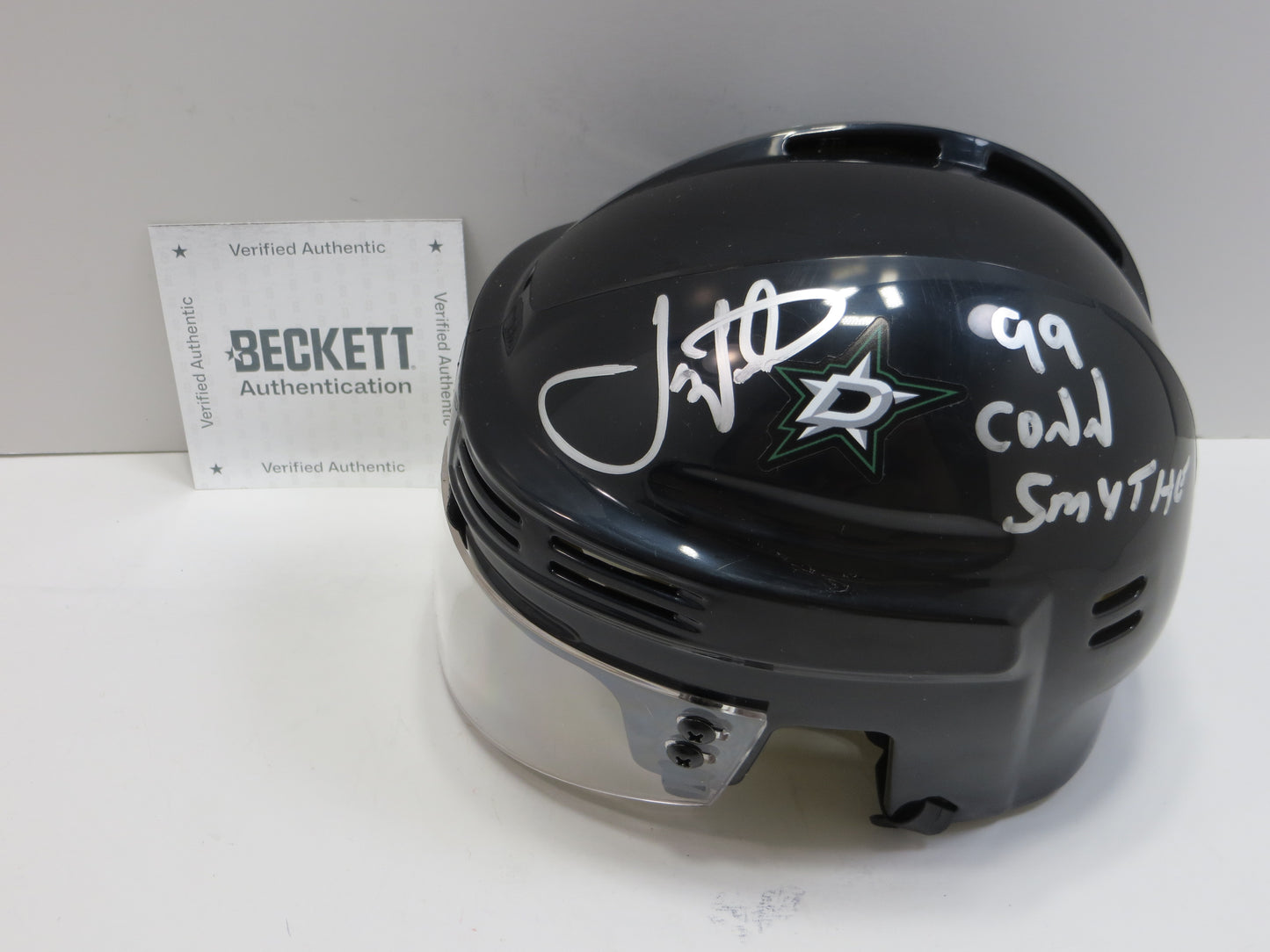 JOE NIEUWENDYK DALLAS STARS SIGNED MINI HOCKEY HELMET w/99 Conn Smythe BAS