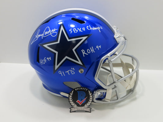 TONY DORSETT SIGNED DALLAS COWBOYS RIDDELL F/S Flash HELMET w/4 INSCs BAS
