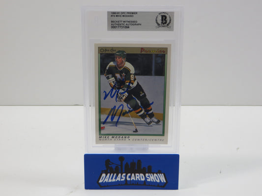 MIKE MODANO SIGNED 1990-91 OPC Premier #74 BAS BGS SLAB Minn North Stars