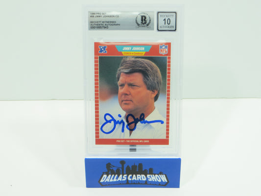 JIMMY JOHNSON DALLAS COWBOYS SIGNED 1989 PRO SET #98 BAS BGS SLAB AUTO 10