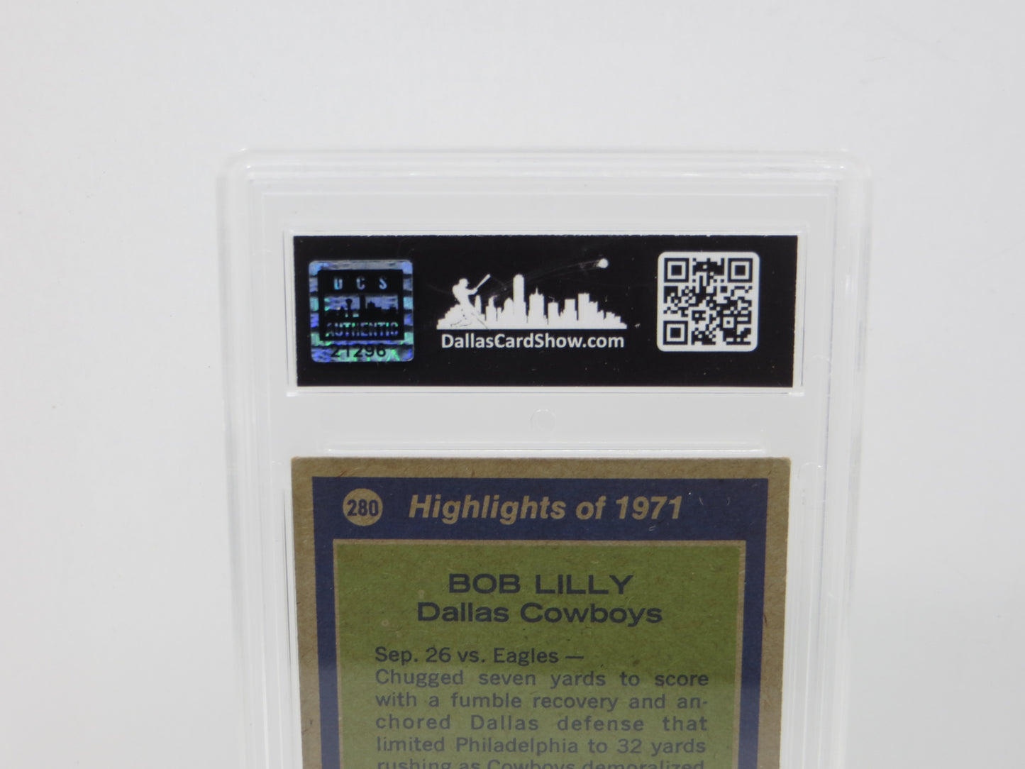 BOB LILLY SIGNED 1972 TOPPS Football Card #280 JSA SLAB Authentic AUTO