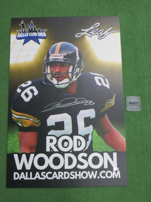 ROD WOODSON STEELERS RAIDERS SIGNED 24x36 Dallas Card Show FOAM BOARD BAS
