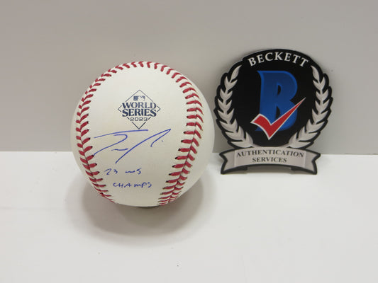 JOSH SMITH TEXAS RANGERS SIGNED OFFICIAL 2023 WORLD SERIES BASEBALL w/INSC BAS