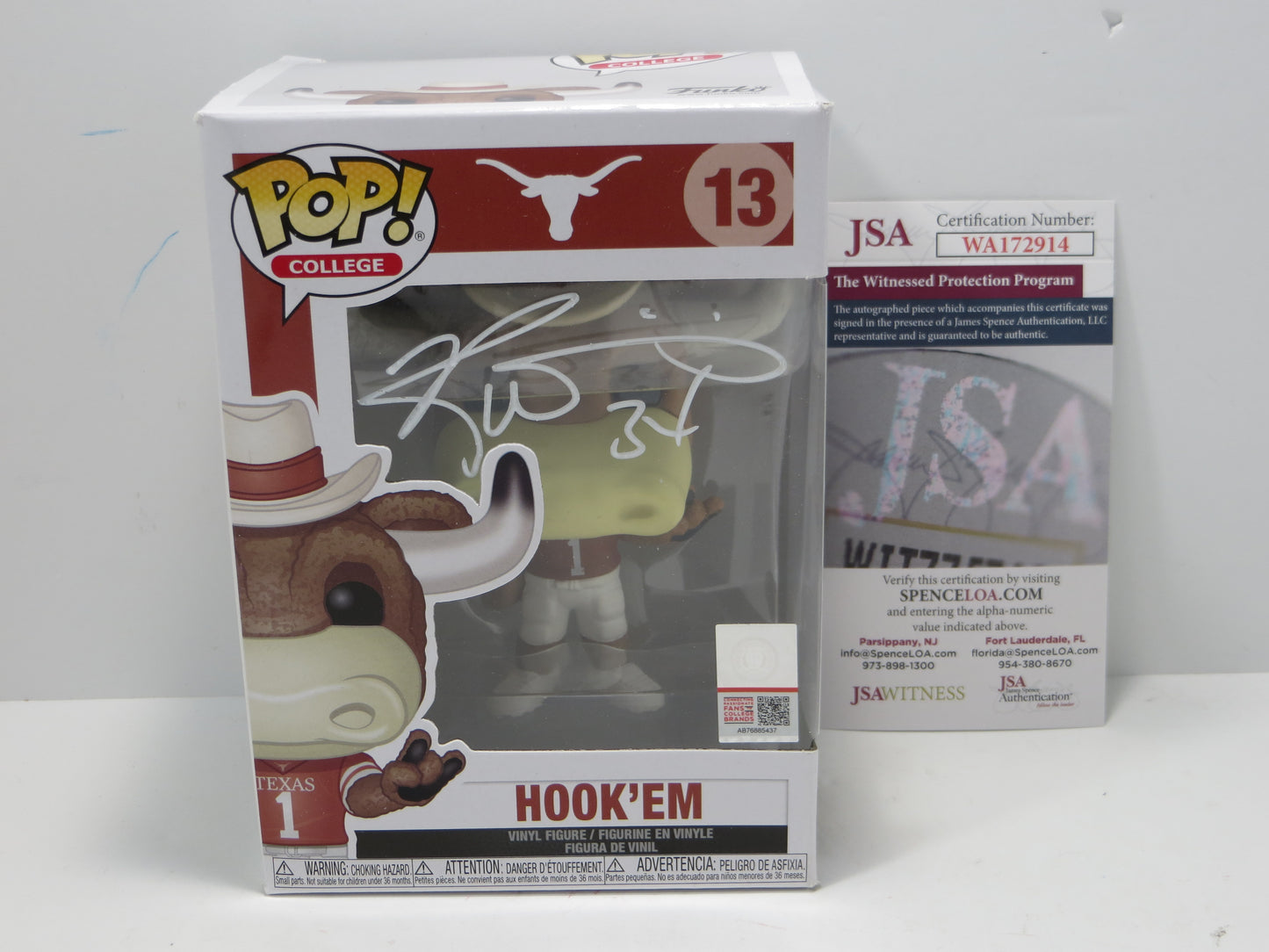 RICKY WILLIAMS SIGNED BEVO Hook 'Em #13 FUNKO POP BAS JSA COA
