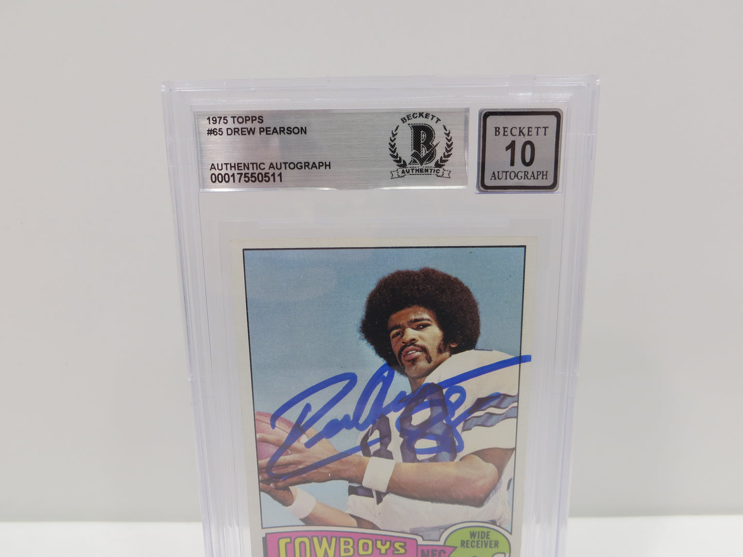 DREW PEARSON SIGNED 1975 TOPPS #65 DALLAS COWBOYS BGS BAS SLAB AUTO 10