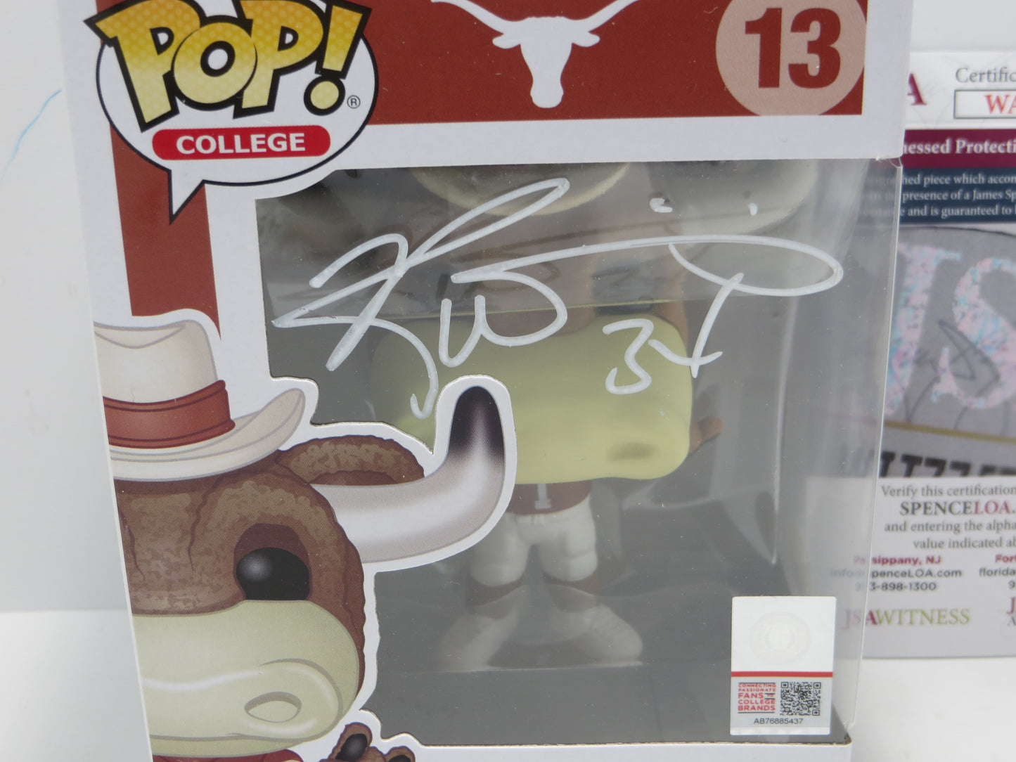 RICKY WILLIAMS SIGNED BEVO Hook 'Em #13 FUNKO POP BAS JSA COA