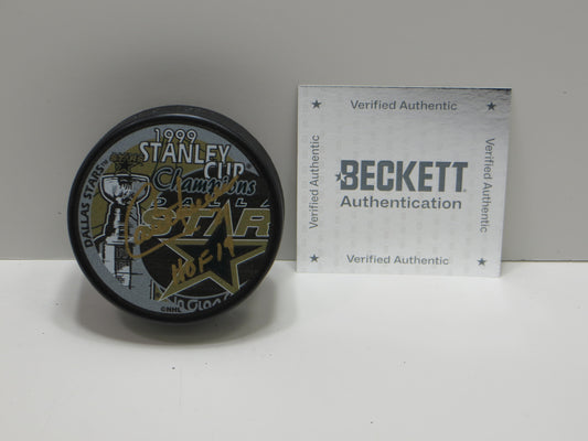 GUY CARBONNEAU DALLAS STARS SIGNED 1999 Stanley Cup Puck w/HOF 19 BAS
