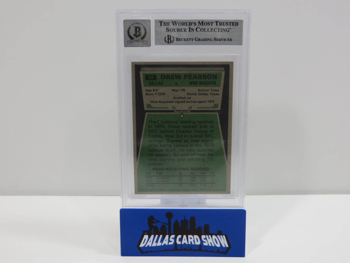 DREW PEARSON SIGNED 1975 TOPPS #65 DALLAS COWBOYS BGS BAS SLAB AUTO 10