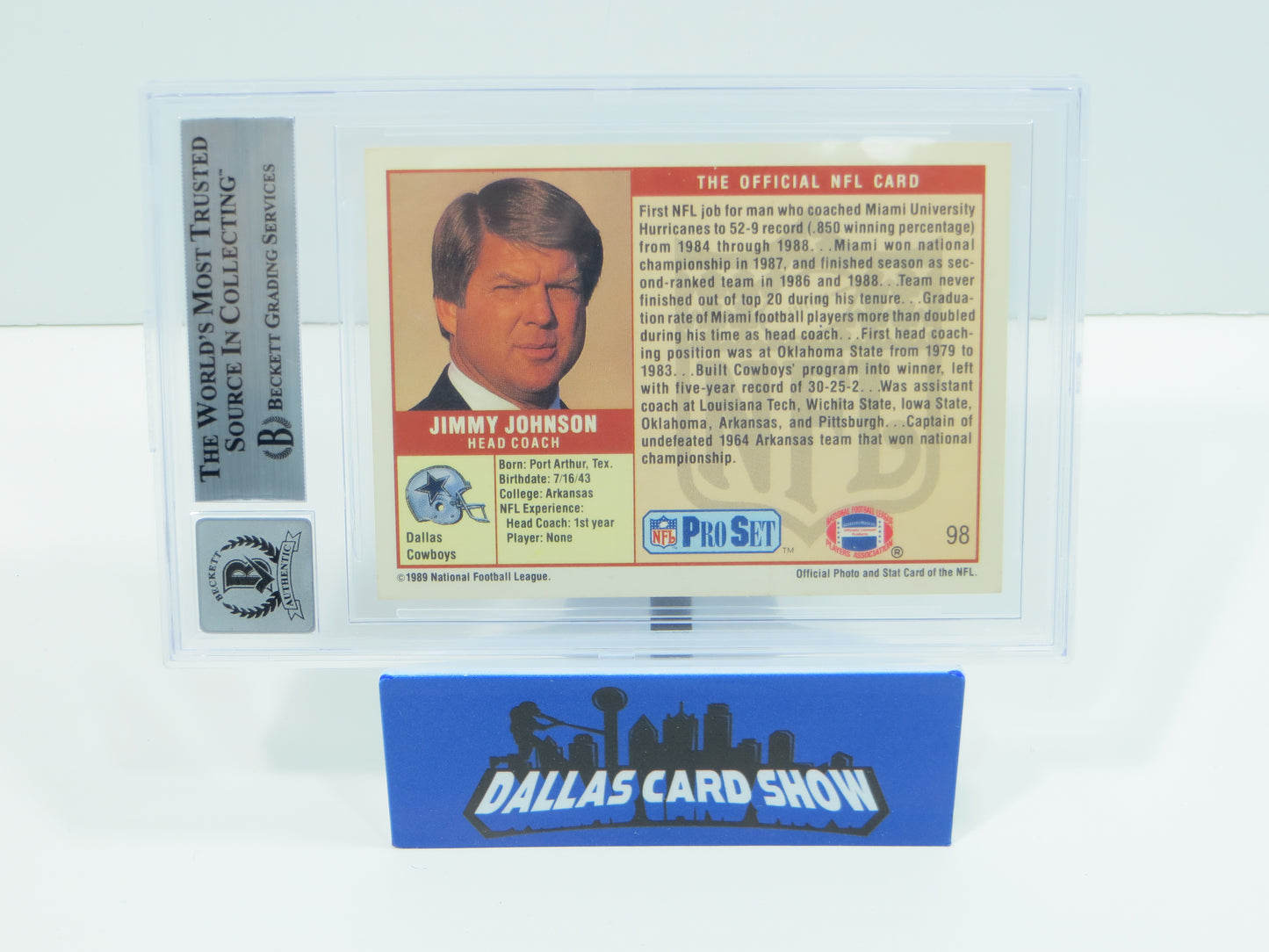 JIMMY JOHNSON DALLAS COWBOYS SIGNED 1989 PRO SET #98 BAS BGS SLAB AUTO 10