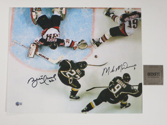 BRETT HULL MIKE MODANO Dallas Stars SIGNED Game Winning Goal 16x20 PHOTO BAS COA