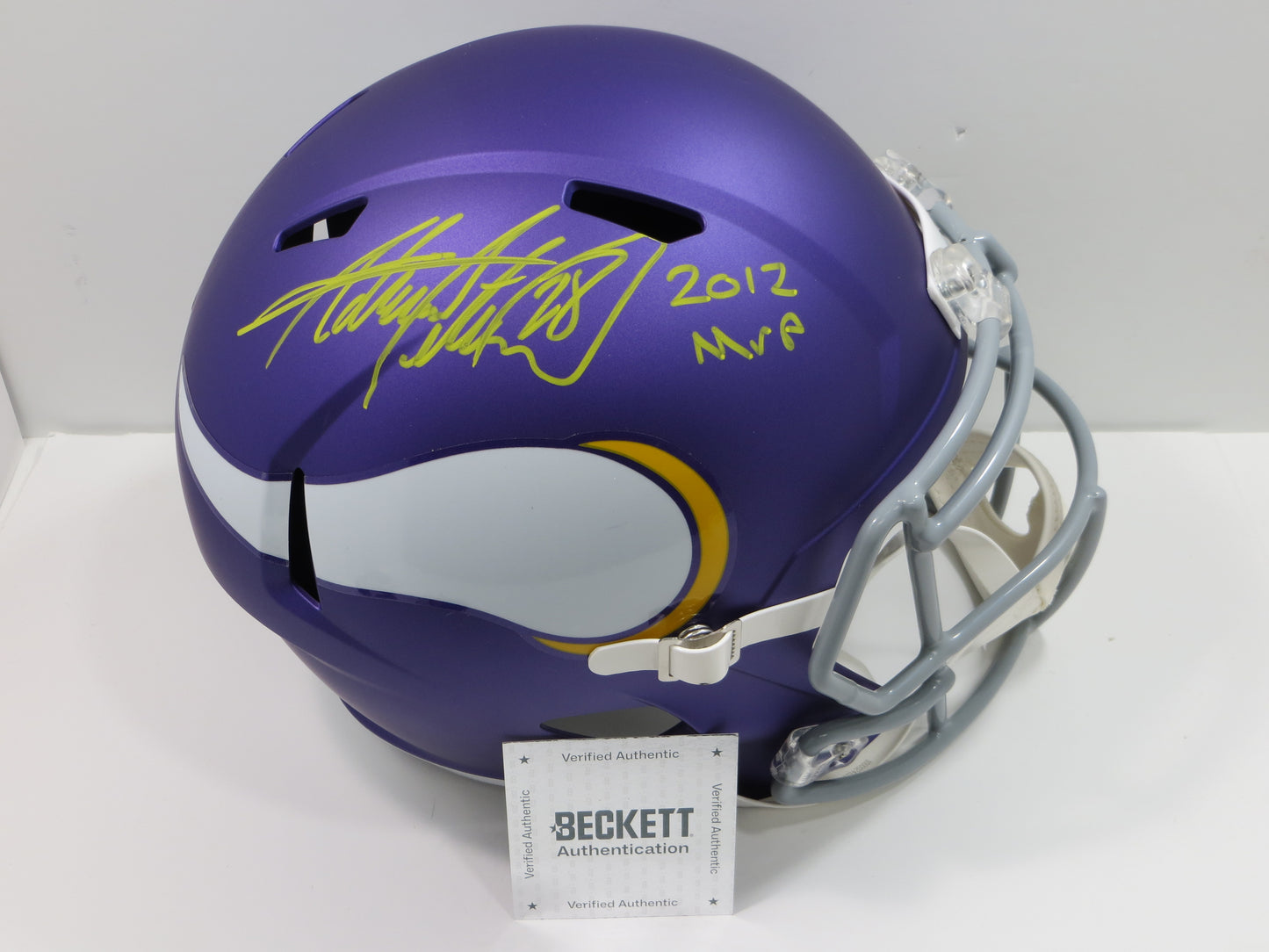 ADRIAN PETERSON SIGNED MINNESOTA VIKINGS SPEED FULL SIZE HELMET w/12MVP BAS